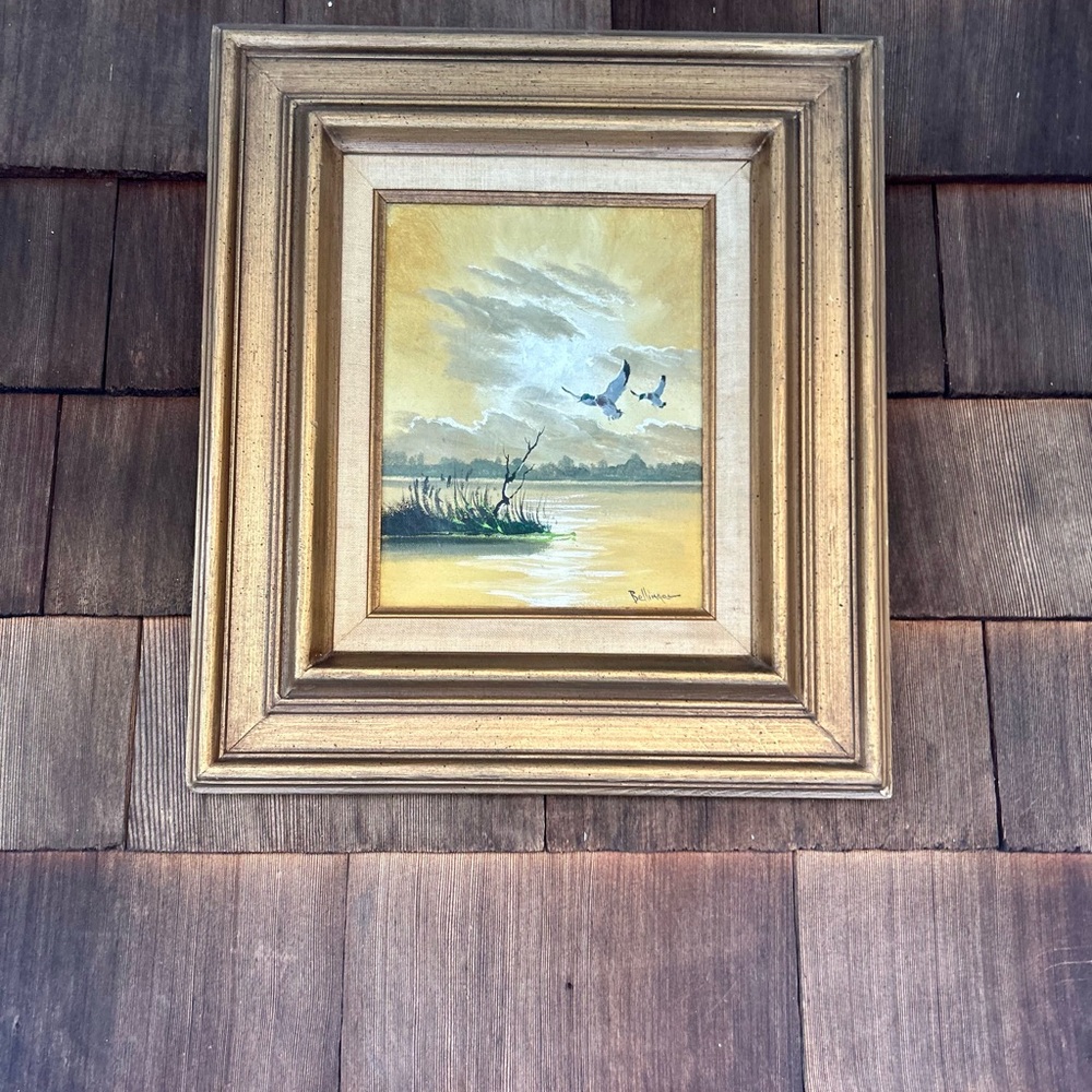 Vintage Duck Pond Oil Painting by Stephen Bellinger (18x16) - Picture 5 of 12